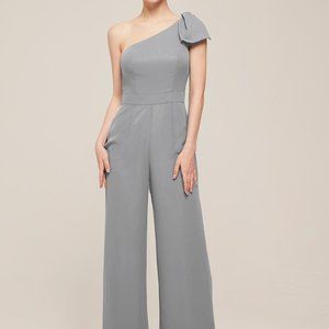 NWOT AW Bridal Basil One Shoulder Jumpsuit - Dove Gray - 10/12